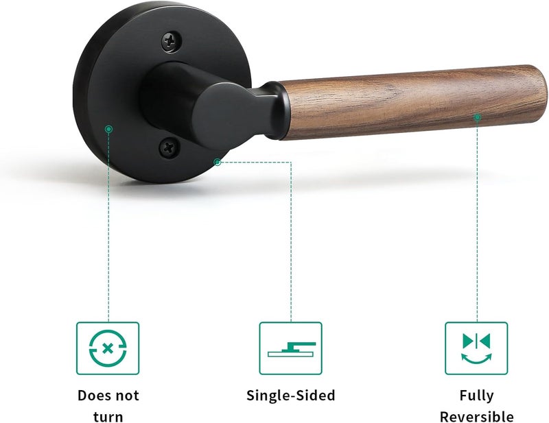 YAGU Wooden Round Dummy Lever Door Handle Pack of 2 Non-Turning Single Side Pull Only Lever Set [for Closet or French Doors] Heavy Duty - Matte Black Finish - Image 5